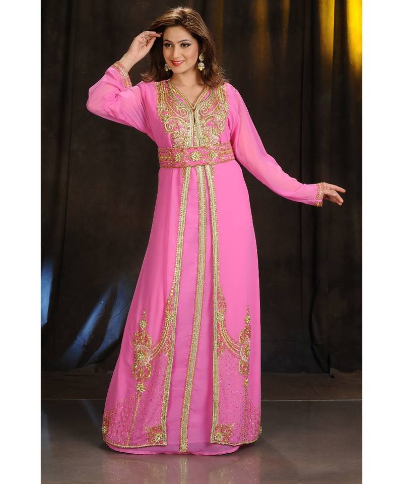 pink georgette embroidered zari work islamic kaftans