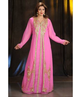 pink georgette embroidered zari work islamic kaftans 3