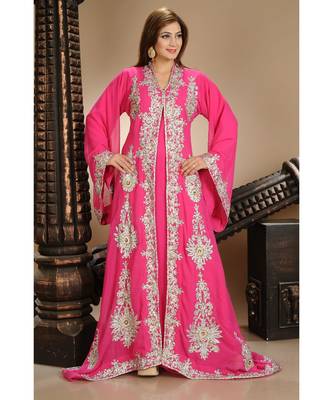Pink georgette embroidered zari work islamic kaftans 1