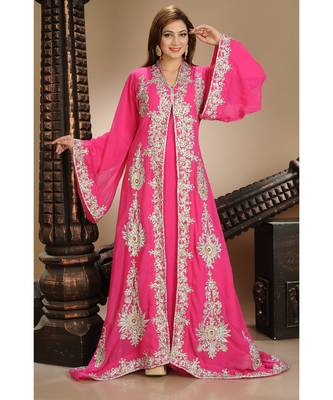Pink georgette embroidered zari work islamic kaftans 2