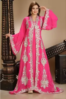 Pink georgette embroidered zari work islamic kaftans