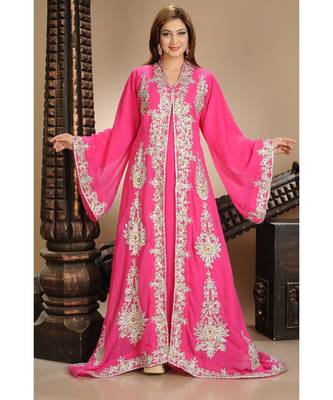 Pink georgette embroidered zari work islamic kaftans 3