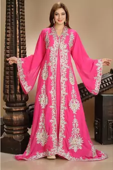 Pink georgette embroidered zari work islamic kaftans