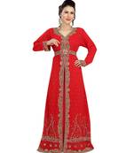 red georgette embroidered zari work islamic kaftans