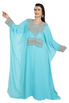 blue georgette embroidered zari work islamic kaftans