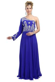 royal blue georgette embroidered zari work fustan