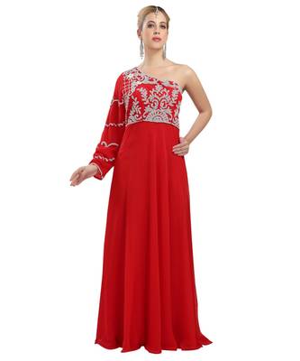 Red georgette embroidered zari work fustan 1