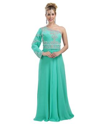 green georgette embroidered zari work fustan 1