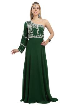 green georgette embroidered zari work fustan