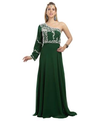 green georgette embroidered zari work fustan 1
