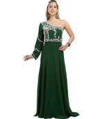 green georgette embroidered zari work fustan