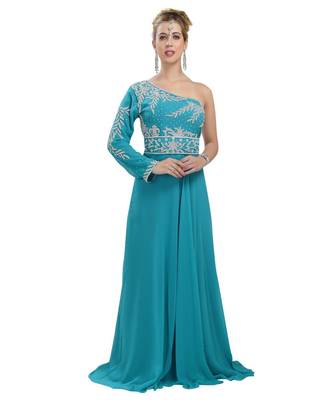 turquoise georgette embroidered zari work fustan 1