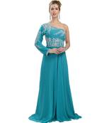 turquoise georgette embroidered zari work fustan