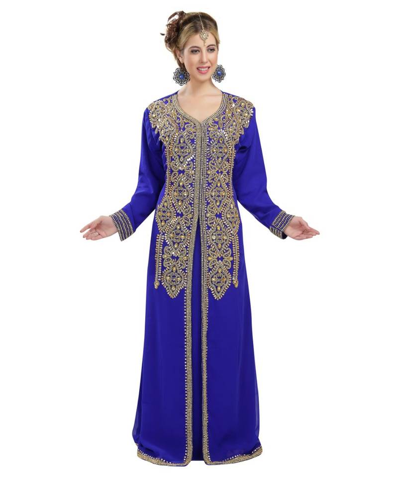 royal blue georgette embroidered zari work islamic kaftans