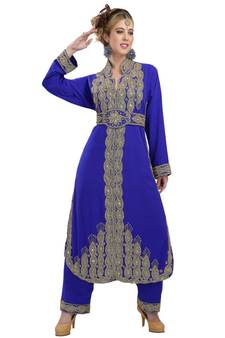 royal blue georgette embroidered zari work islamic kaftans