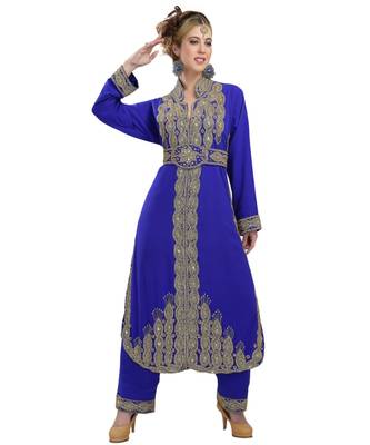 royal blue georgette embroidered zari work islamic kaftans 1