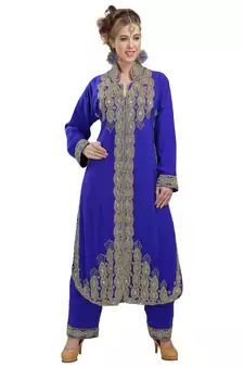 royal blue georgette embroidered zari work islamic kaftans