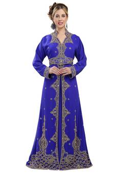 royal blue georgette embroidered zari work islamic kaftans