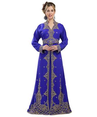 royal blue georgette embroidered zari work islamic kaftans 1