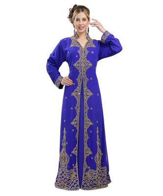 royal blue georgette embroidered zari work islamic kaftans 2