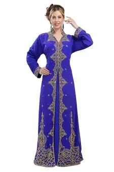 royal blue georgette embroidered zari work islamic kaftans