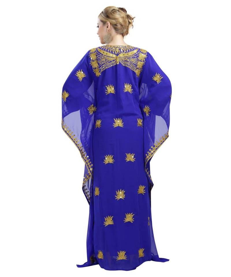 royal blue georgette embroidered zari work islamic kaftans