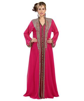Pink georgette embroidered zari work islamic kaftans 1
