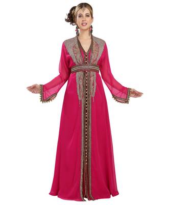 Pink georgette embroidered zari work islamic kaftans 2