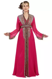 Pink georgette embroidered zari work islamic kaftans