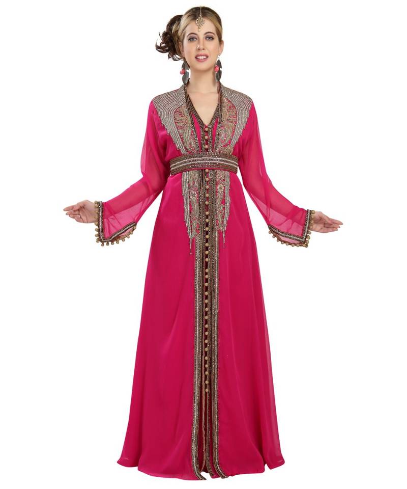 Pink georgette embroidered zari work islamic kaftans