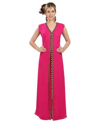 Pink georgette embroidered zari work islamic kaftans 3