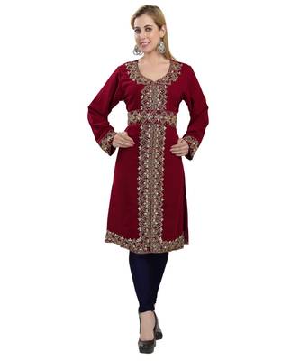 Maroon georgette embroidered zari work islamic kaftans 1