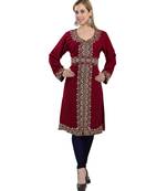 Maroon georgette embroidered zari work islamic kaftans