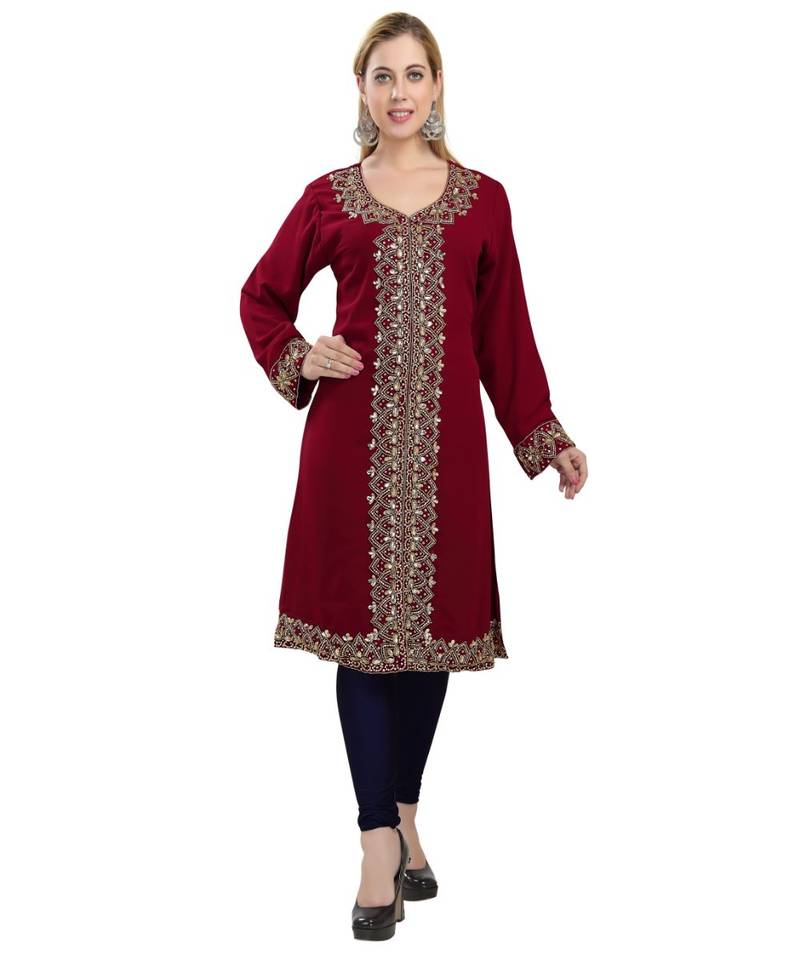 Maroon georgette embroidered zari work islamic kaftans