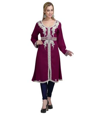 Wine georgette embroidered zari work islamic kaftans 1