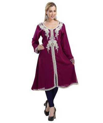 Wine georgette embroidered zari work islamic kaftans 2