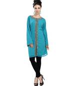turquoise georgette embroidered zari work islamic kaftans