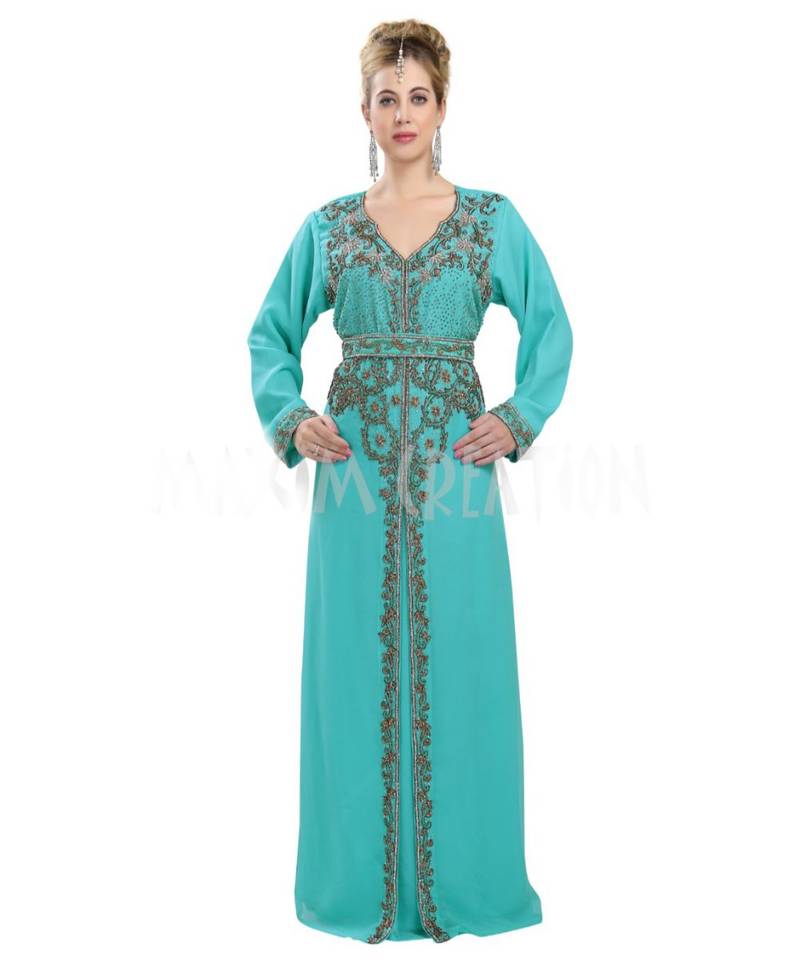 blue georgette embroidered zari work islamic kaftans