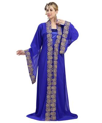 royal blue georgette embroidered zari work islamic kaftans 1