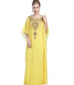 Yellow georgette embroidered zari work islamic kaftans
