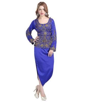 royal blue satin embroidered zari work islamic kaftans 1