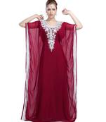 Maroon georgette embroidered zari work islamic kaftans