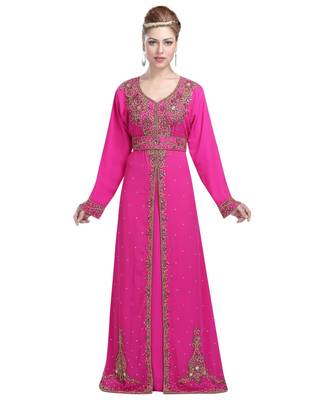 Pink georgette embroidered zari work islamic kaftans 1