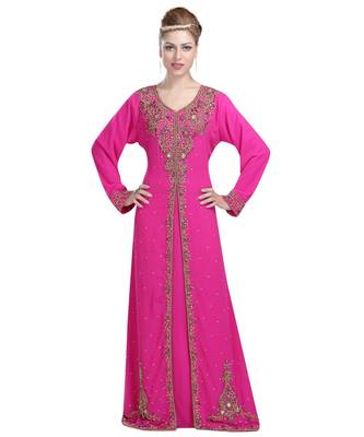 Pink georgette embroidered zari work islamic kaftans 2