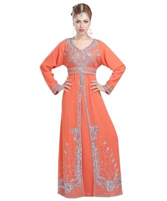pink georgette embroidered zari work islamic kaftans 1