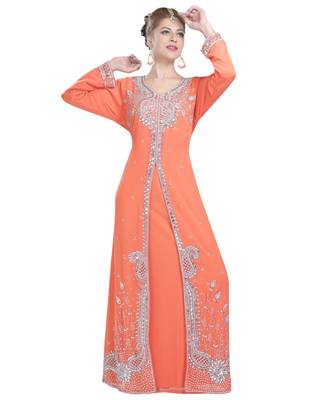pink georgette embroidered zari work islamic kaftans 2