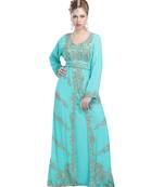 green georgette embroidered zari work islamic kaftans