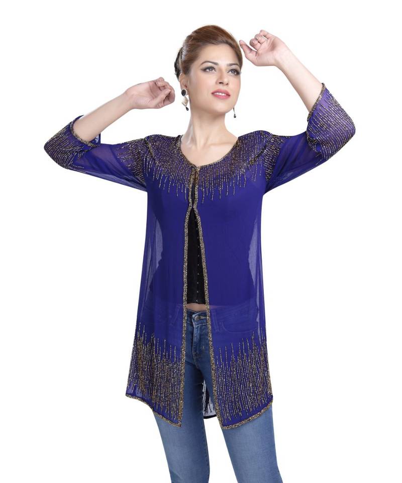 royal blue georgette embroidered zari work islamic kaftans