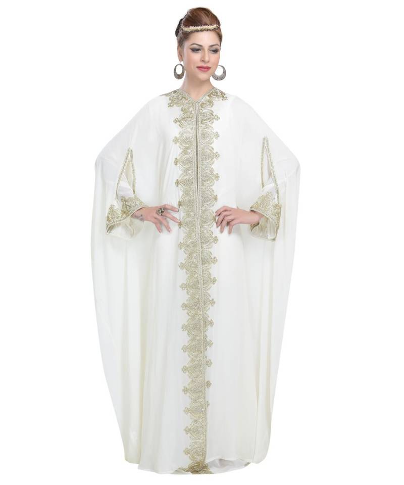 Cream georgette embroidered zari work islamic kaftans