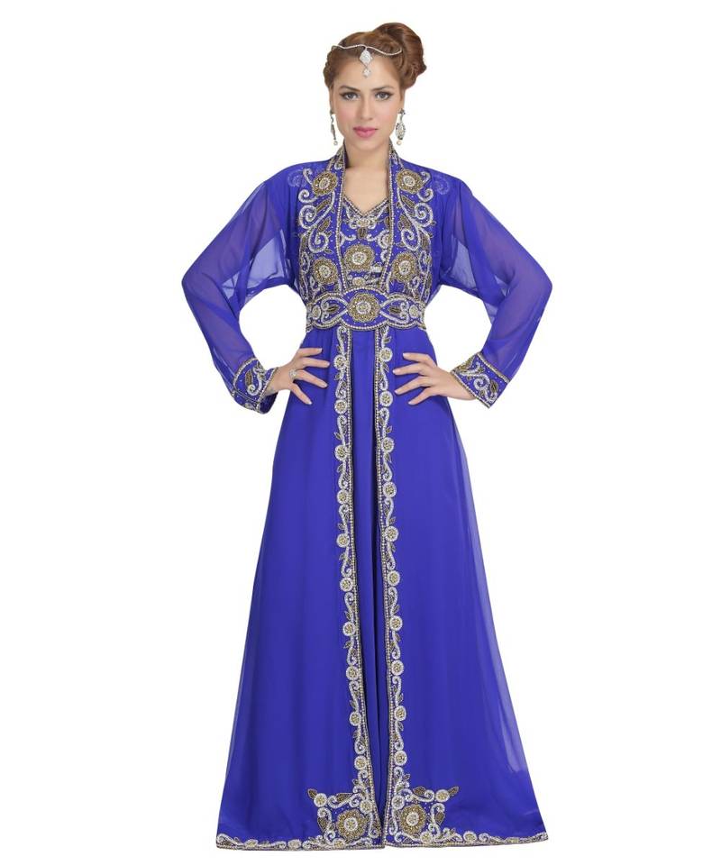 royal blue georgette embroidered zari work islamic kaftans